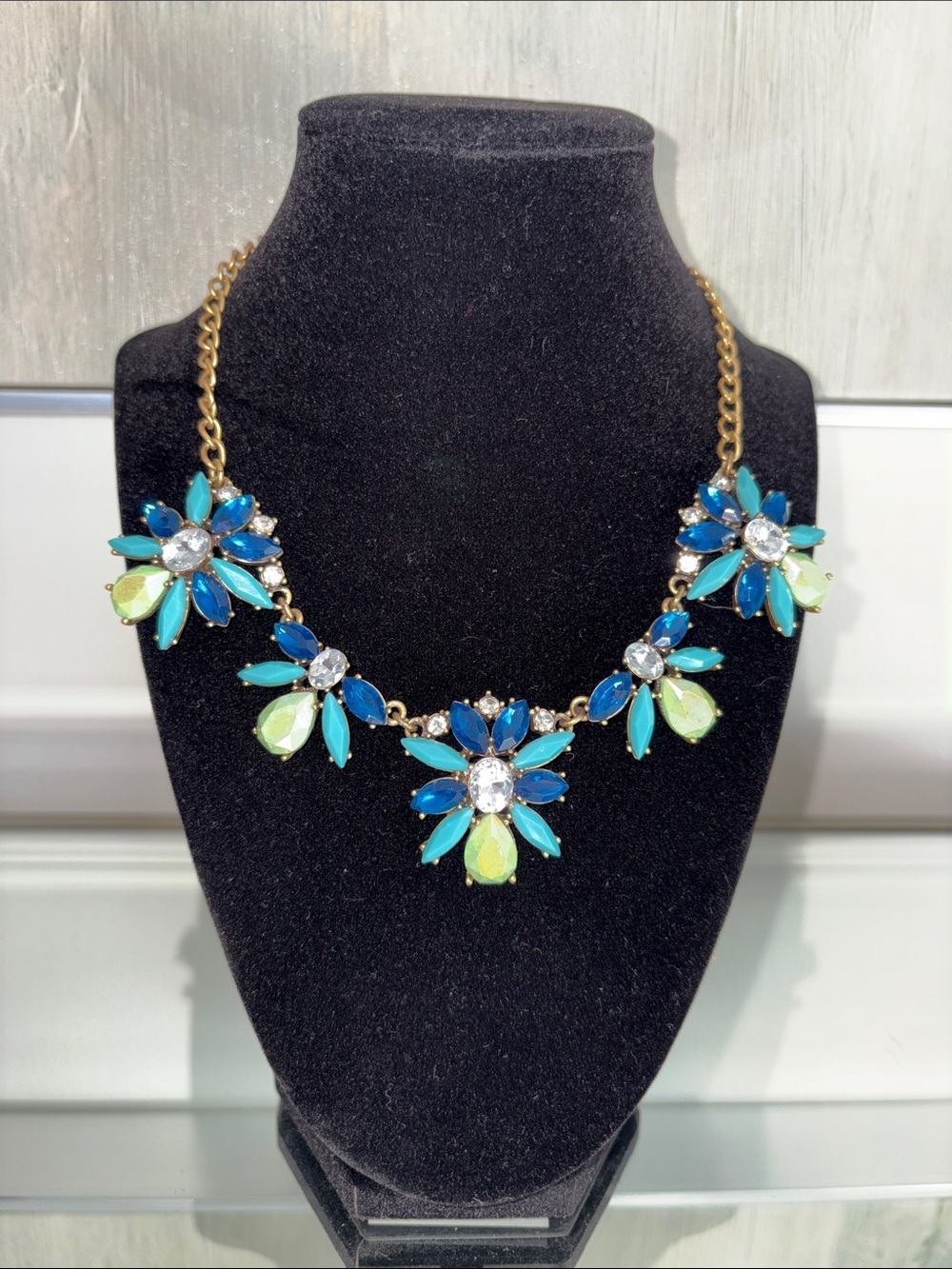 Y2K Floral Statement Necklace in Blue & Teal - Designer Style